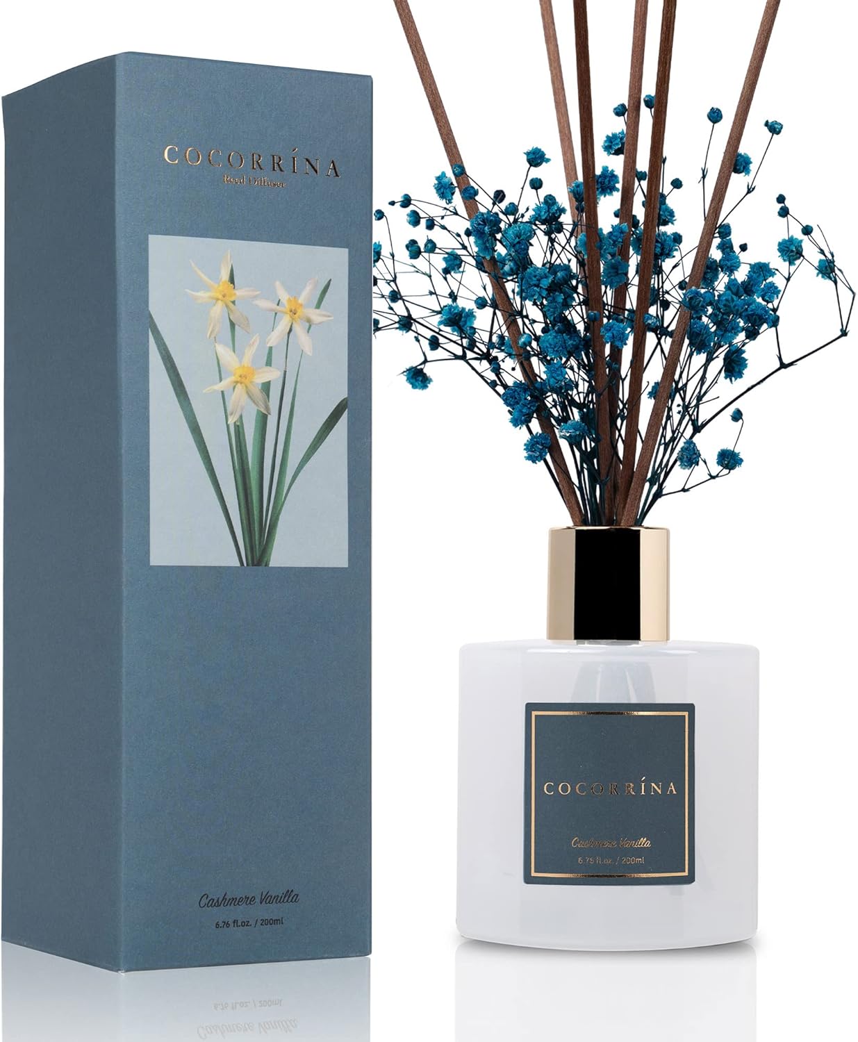 Cocorrína Reed Diffuser – Sandalwood Rose, 6.7oz with Baby’s Breath
