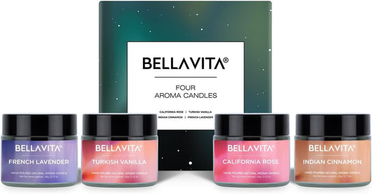 Bella Vita 4 Scented Candles – 60g Each, 15hr Burn Time
